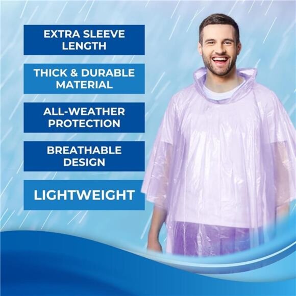 Disposable Rain Ponchos for Adults 4 Pack Waterproof Compact Hooded Multi Color - Picture 2 of 7